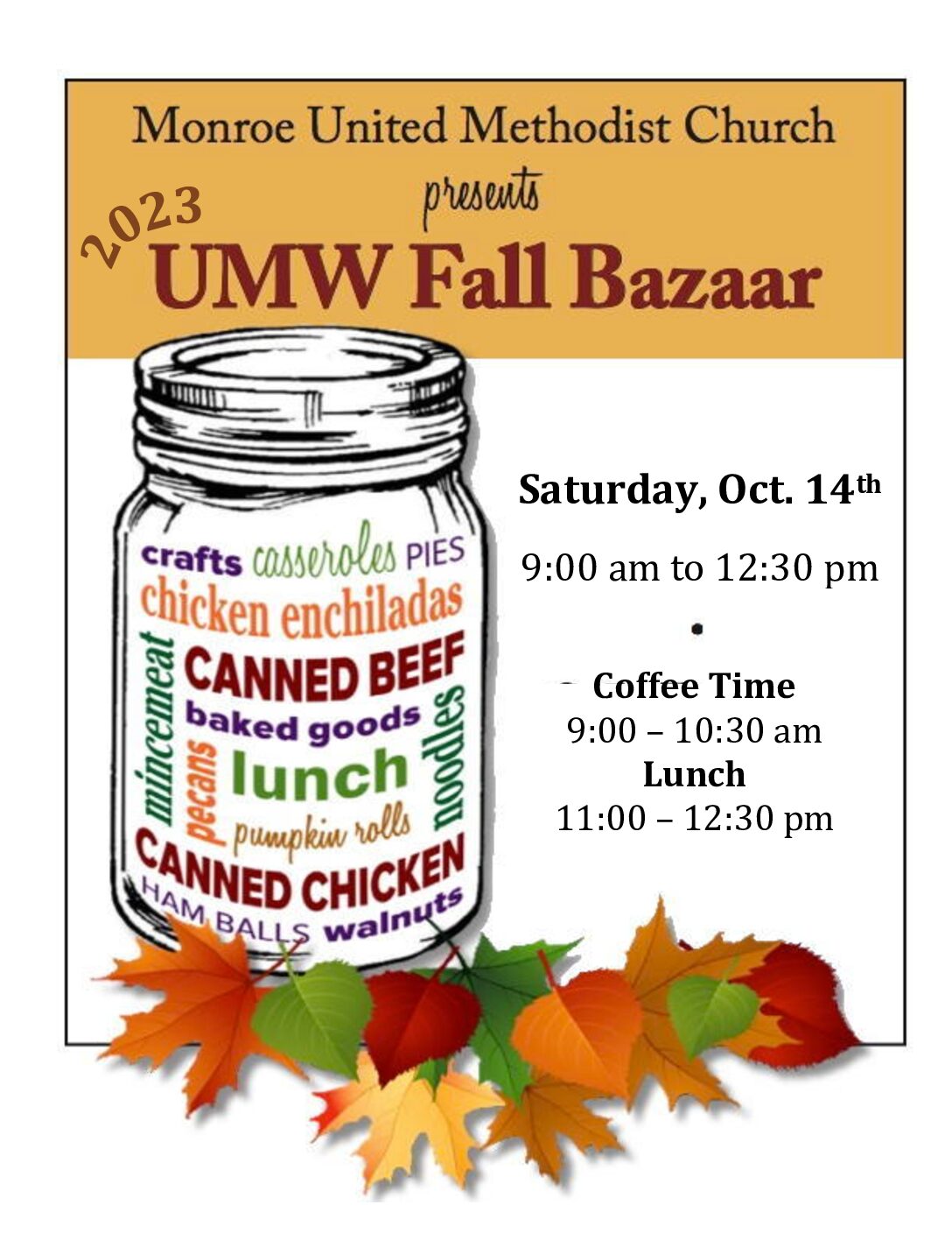<h1 class="tribe-events-single-event-title">UMW Fall Bazaar 10/14 In Monroe</h1>