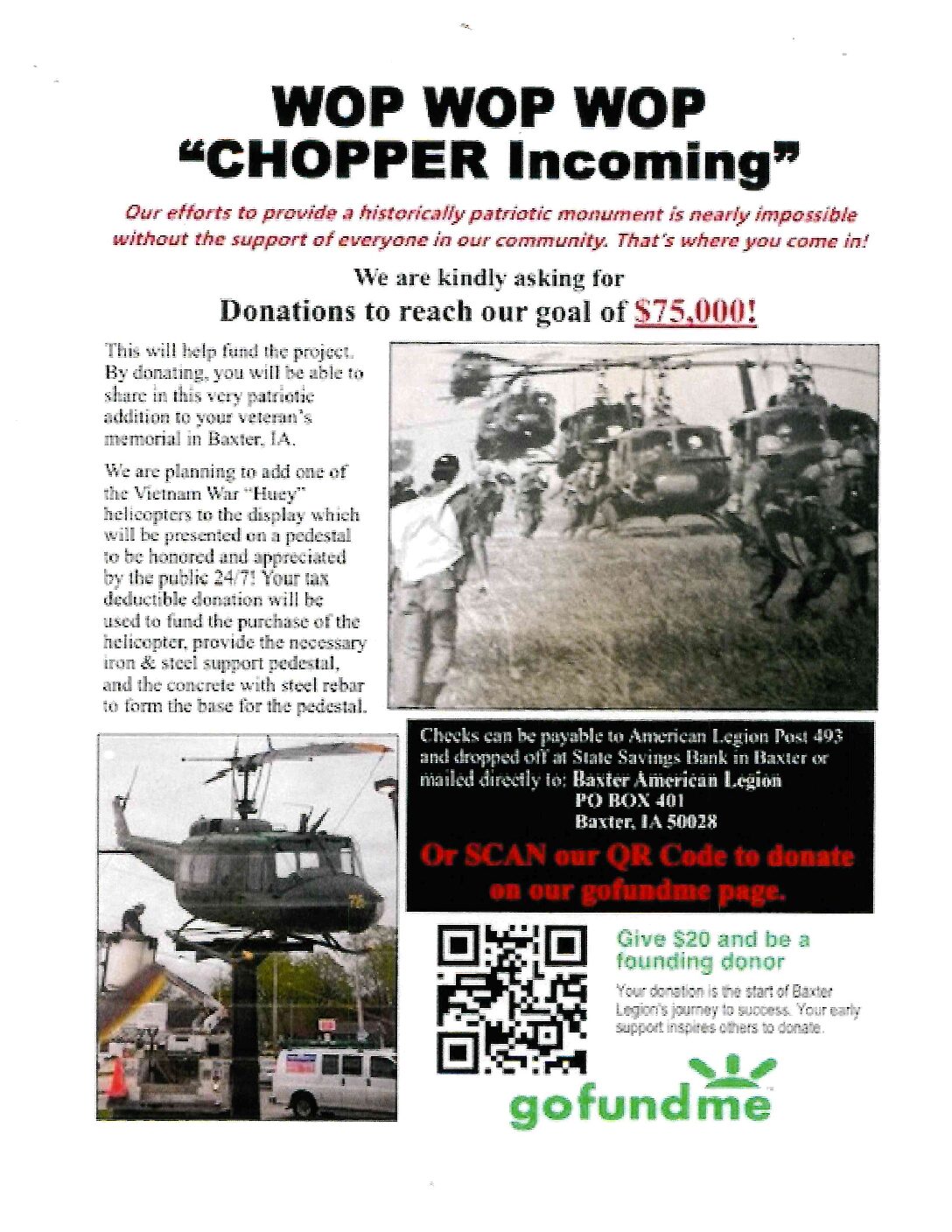 <h1 class="tribe-events-single-event-title">Fund Drive For “Huey” Helicopter In Baxter</h1>