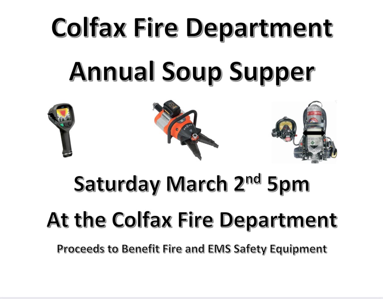 <h1 class="tribe-events-single-event-title">Colfax Fire Department Soup Supper 3/2</h1>